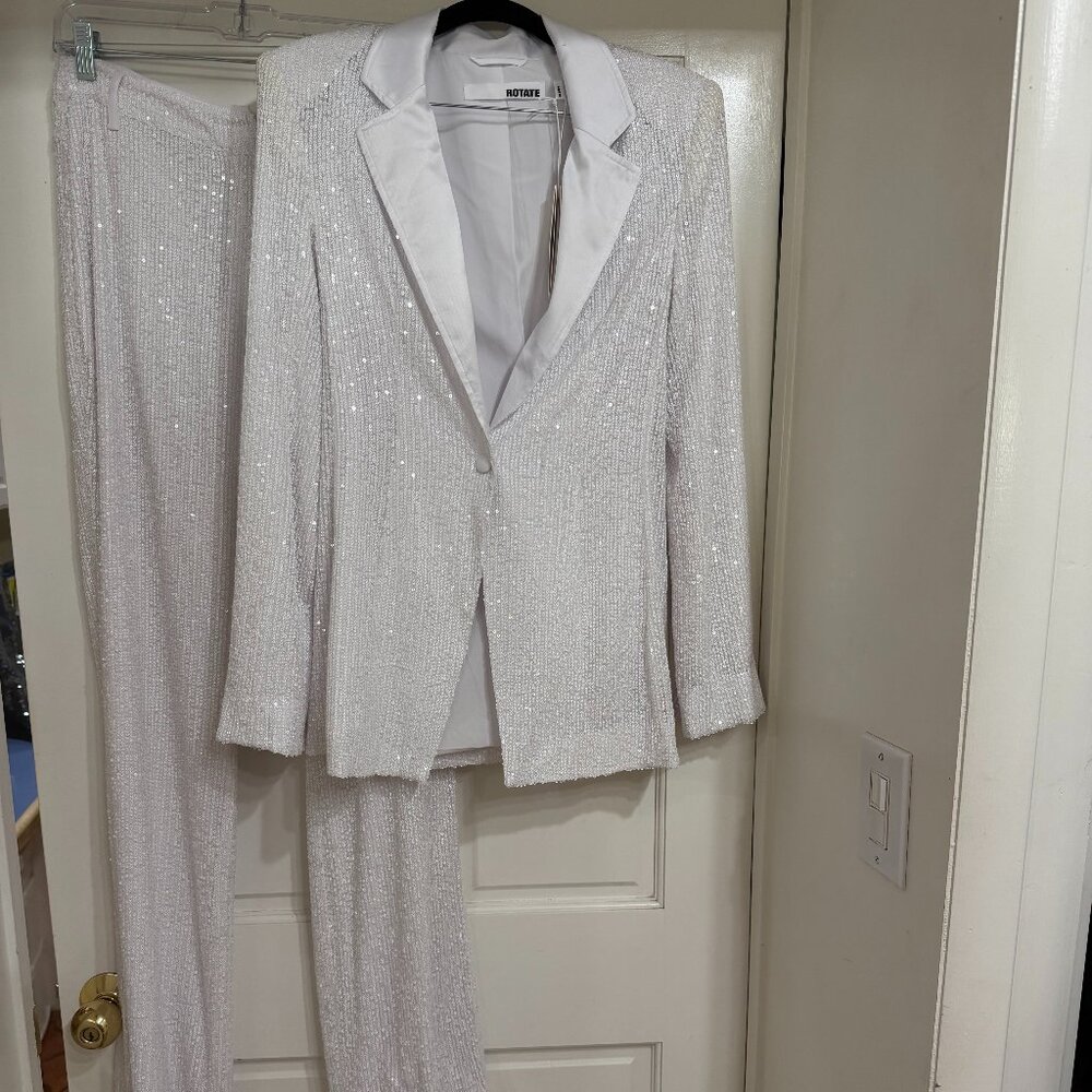 SALE NEW with Tags Rotate 2 pc Jacket & Pants White Sequins sz 8 (38)